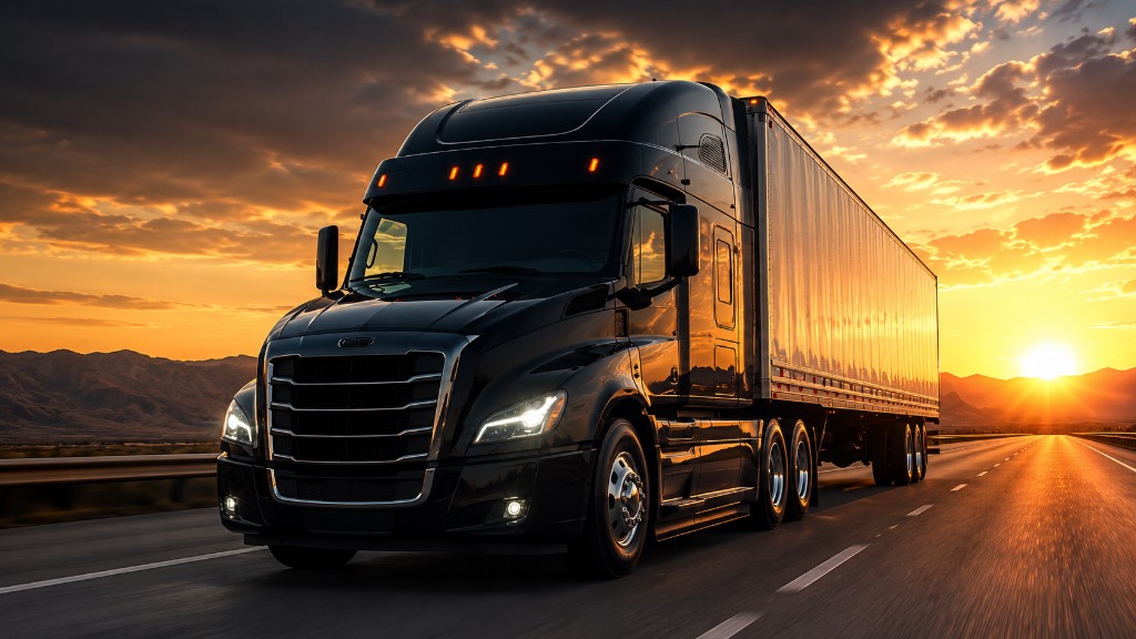 Semi truck on highway at sunset